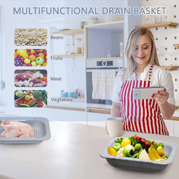 Extendable Over-the-Sink Kitchen Strainer - Colander Basket Set w/ Bowl  (Grey) - Picture 6 of 7